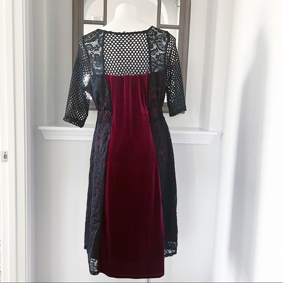 Kiyonna Dress Plus Size Velvet Lace Mesh Combo Burgundy Black Size 1 (14/16) NEW - Picture 6 of 11